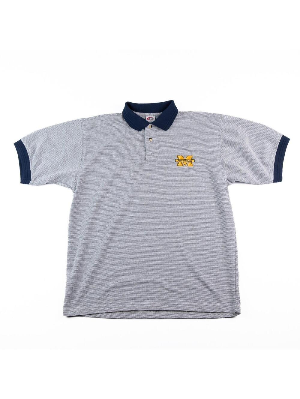 Y2K Michigan Wolverines Polo Shirt Mens M Blue White NCAA True Fan Logo